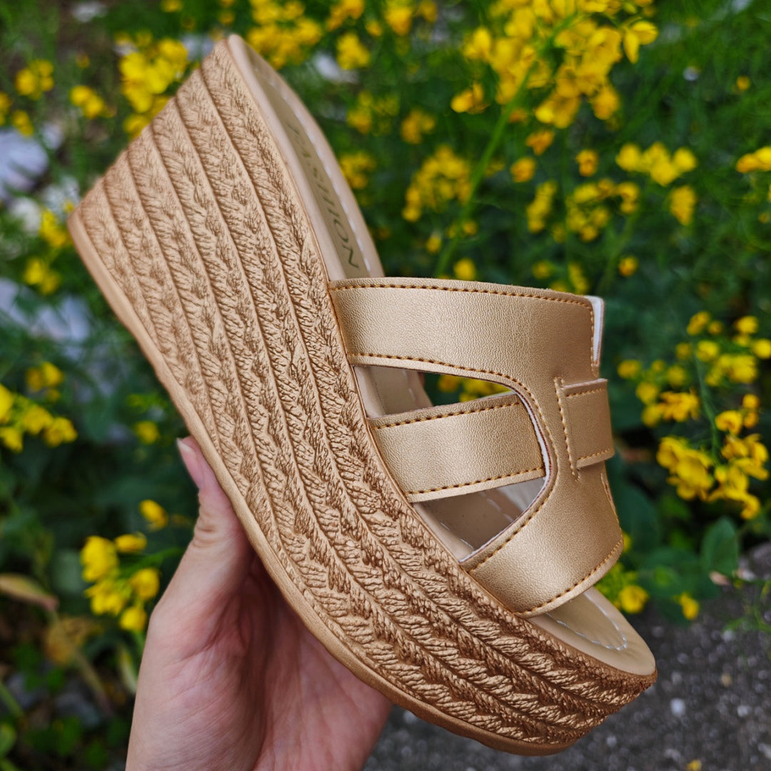 Damen Plateau-Pantoletten mit stilvollem Riemendesign und raffinierter Jute-Textur EB