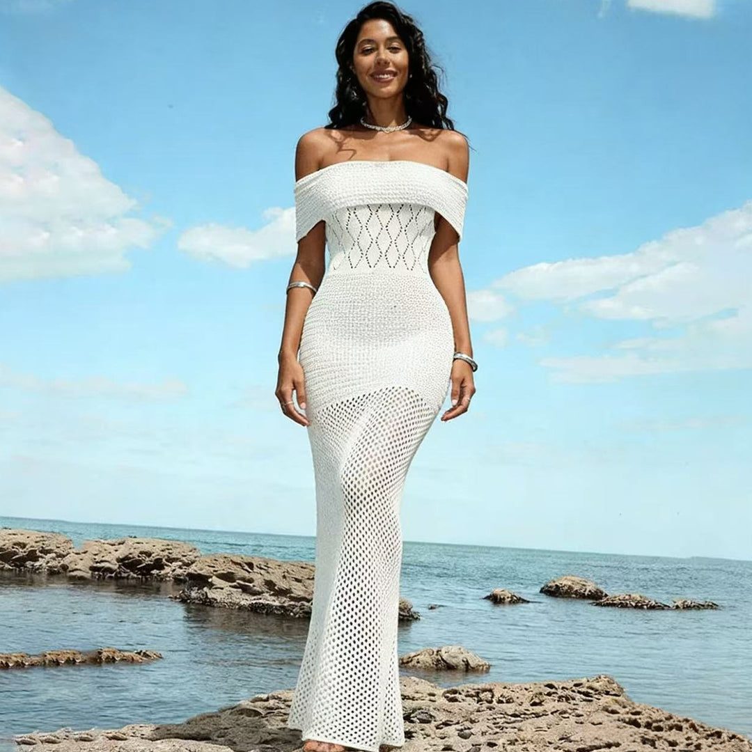Damen Off-Shoulder Häkelkleid mit figurbetontem Schnitt und raffiniertem Design EB