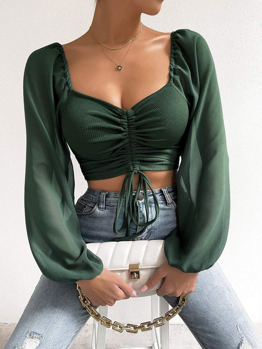 Damen Crop-Top mit strukturiertem Körper und eleganten Puffärmeln EB
