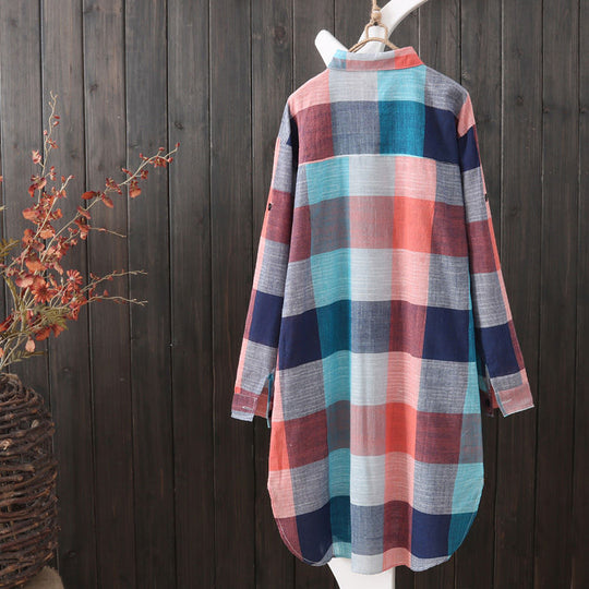 Damen Karo-Hemdbluse im lässigen Oversized-Schnitt mit langen Ärmeln und umschlagbaren Ärmeln EB