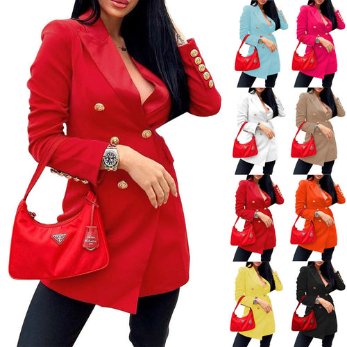 Damen Modischer Double-Breasted Blazer mit glänzenden Knöpfen EB