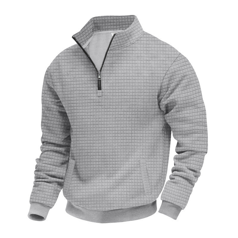 Herren nan Waffelstrick-Halbzip-Pullover mit Stehkragen und elastischem Saum EB