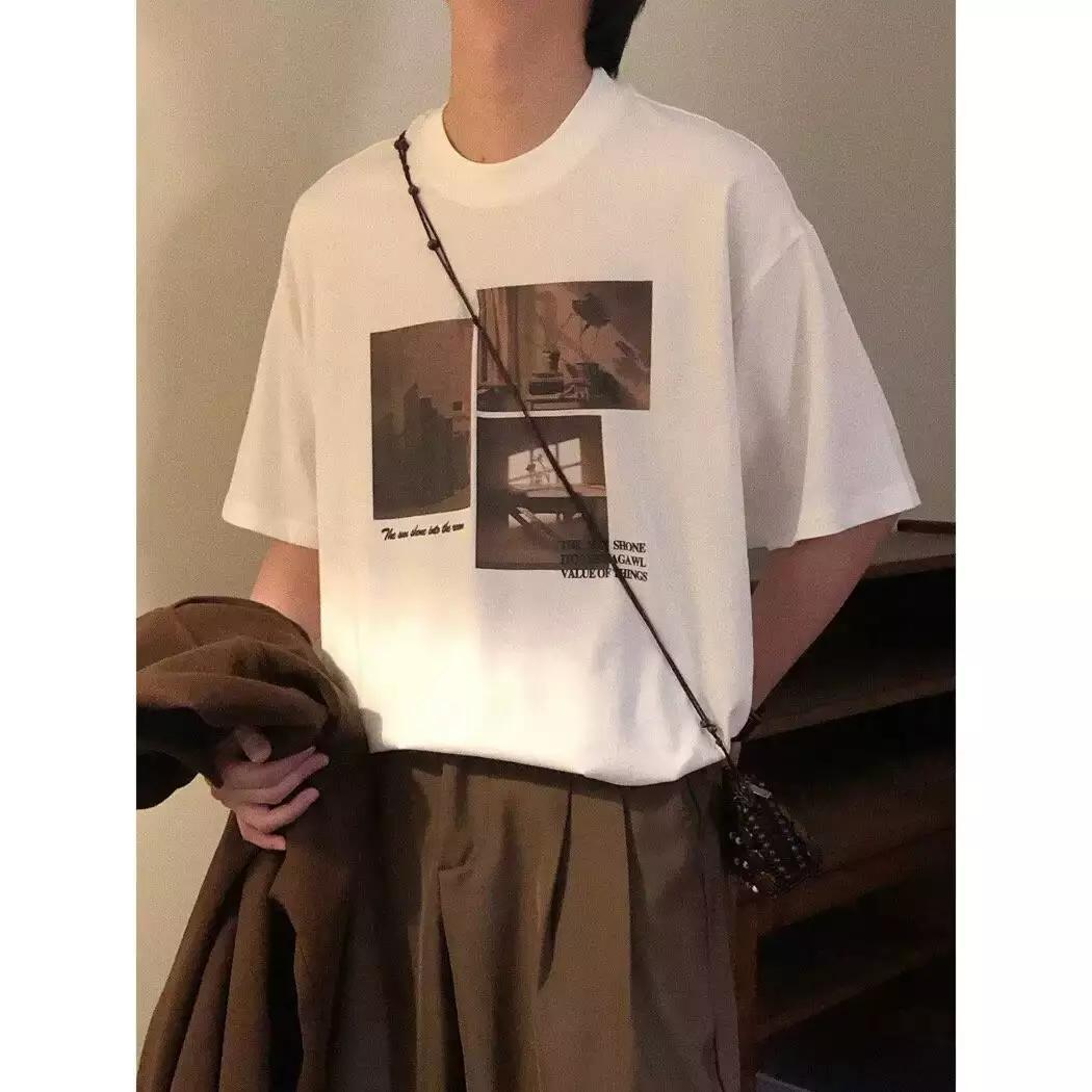 Damen modisches Kurzarm-T-Shirt mit kreativem Fotodruck und lockerer Passform EB