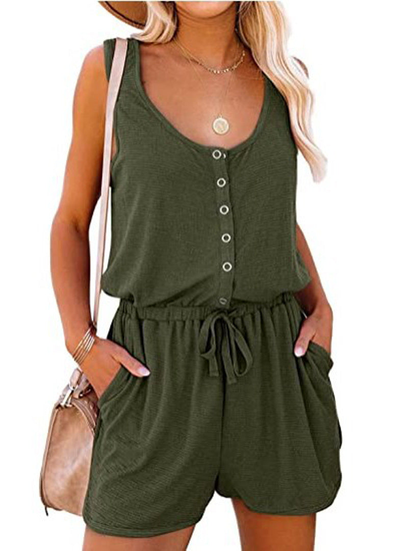 Damen Jumpsuit mit knöpfbarem Dekolleté und praktischen Taschen EB