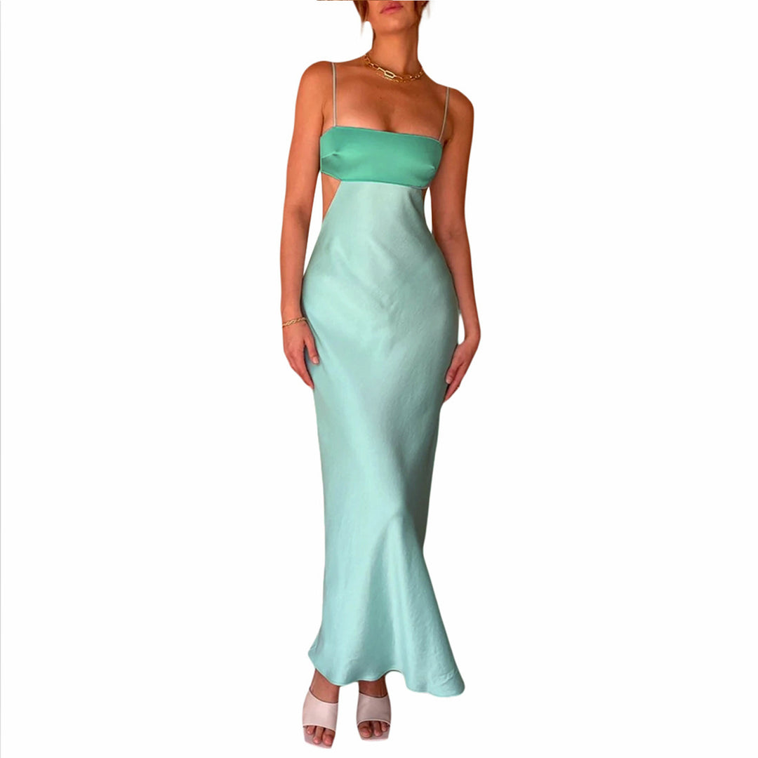 Damen elegantes langes Kleid mit innovativem Cut-Out Design und zarten Spaghettiträgern EB