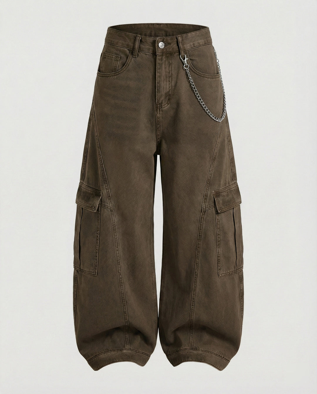 Damen extraweite Baggy-Cargo-Palazzo-Hose mit niedrigem Bund, markanten Teilungsnähten und großen Klappentaschen EB