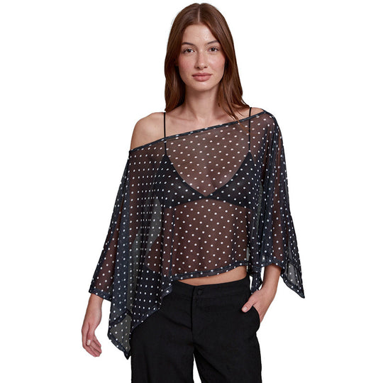 Damen transparentes Oberteil mit asymmetrischem Schnitt und Polka-Dots EB