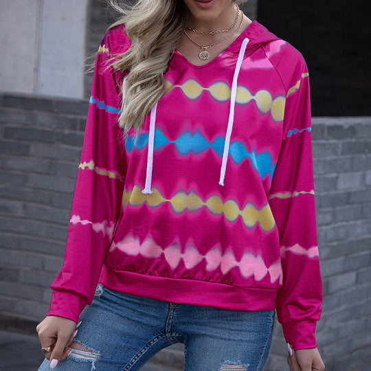 Damen lässiger Kapuzenpullover im modernen Tie-Dye-Stil mit seitlichen Einsätzen EB