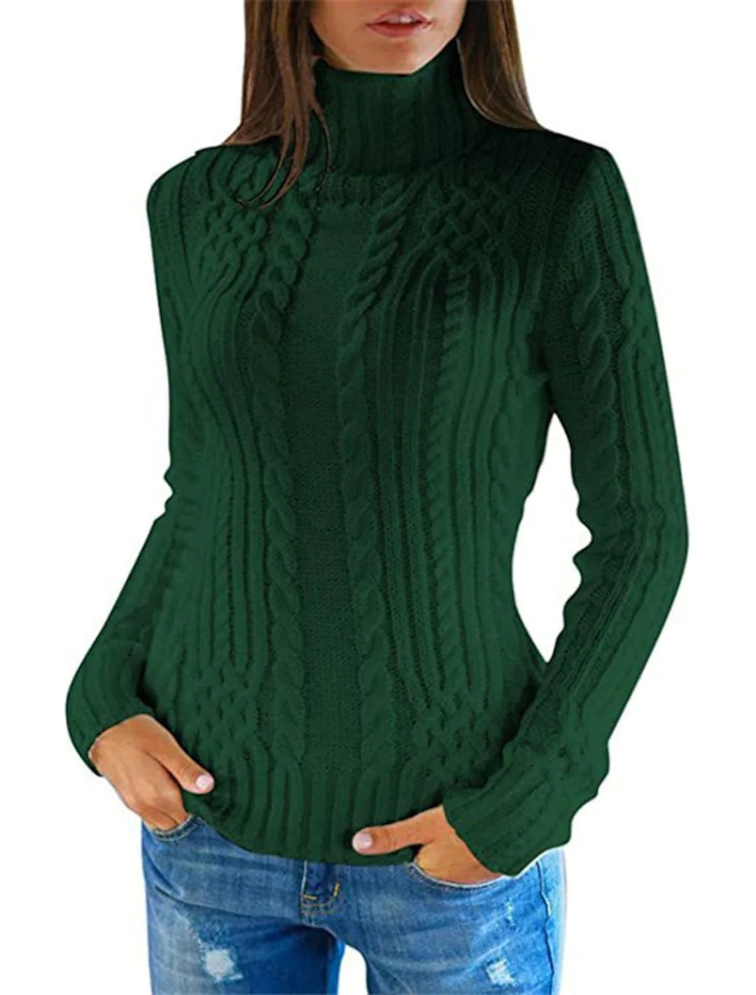 Damen Rolkragenpullover mit Zopfmuster und bequemer Passform EB