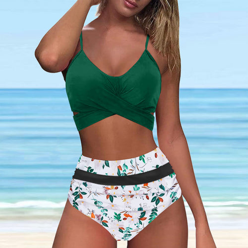 Damen High-Waist Bikini Set mit modischem Wickel-Oberteil EB
