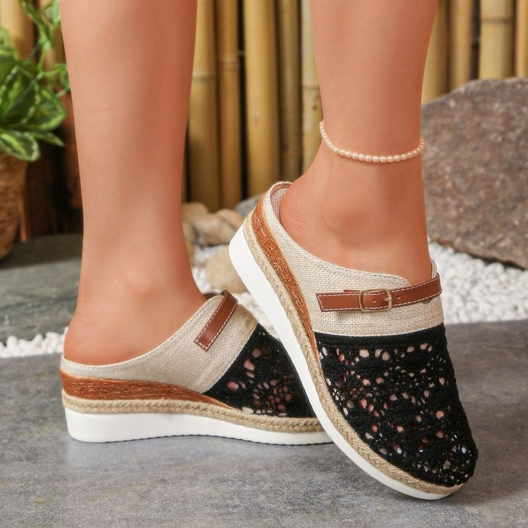 Damen Komfortable und elegante Clogs mit luftiger Häkelstruktur EB