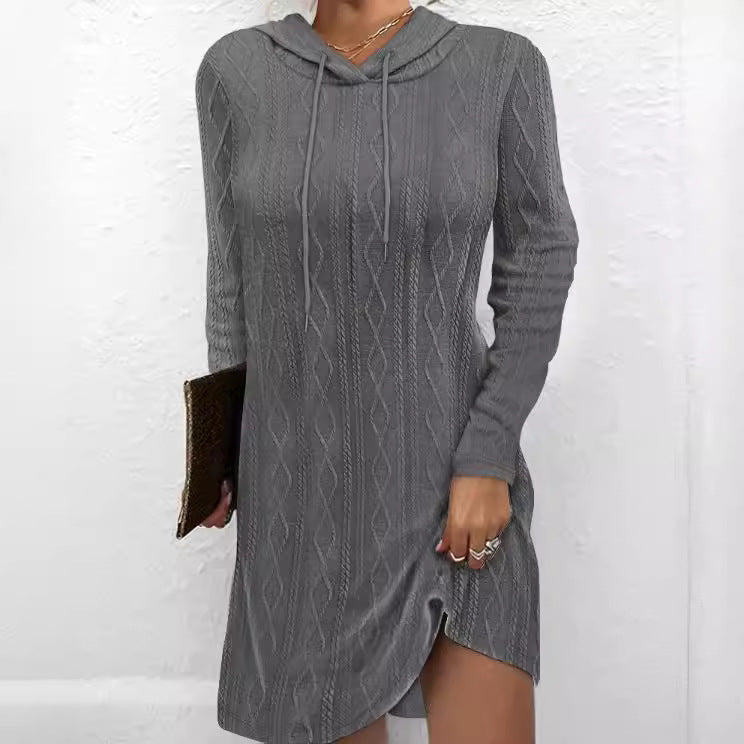 Damen Sweatkleid mit Kapuze und raffinierten Strickdetails EB
