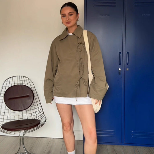 Damen lässige Windjacke mit verstellbarem Kordelzug EB
