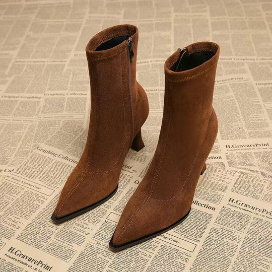 Damen Elegante Stiefeletten mit spitzem Absatz und praktischem Reißverschluss EB