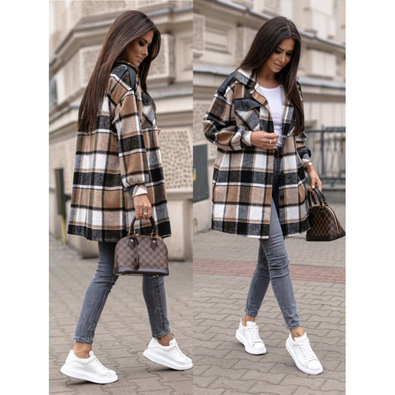 Damen Oversized Karierter Hemdjacke EB