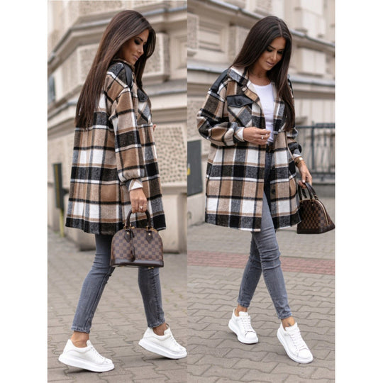 Damen Oversized Karierter Hemdjacke EB