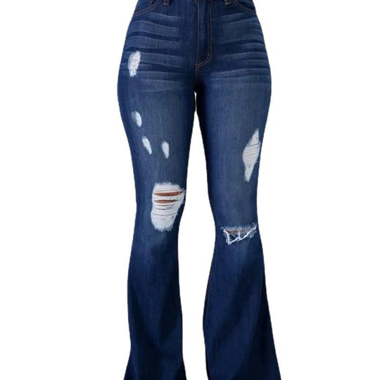 Damen Bootcut-Jeans mit ausgefranstem Saum und Destroyed-Details EB
