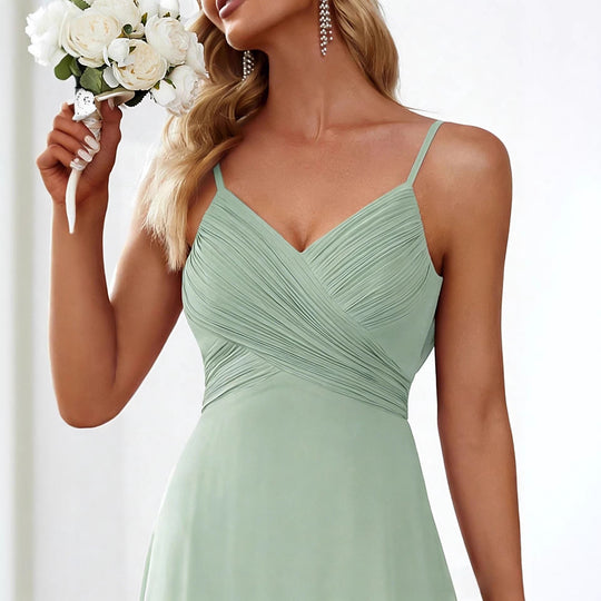 Damen nan fließendes Chiffon-Abendkleid mit überkreuzter Drapage, Empire-Taille und feinen Spaghettiträgern EB