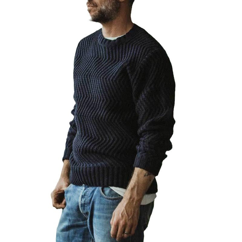 Herren strukturiertes Strickpullover mit feinem Wellenmuster EB