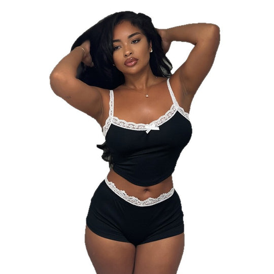 Damen Set aus Spitzen-Top und Shorts EB