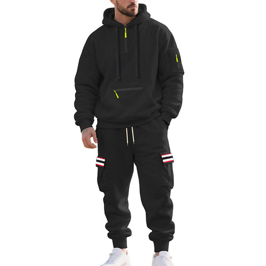 Herren nan Cargo-Hoodie- und Jogginghose-Set mit Halbzip, Reißverschluss-Kängurutasche und elastischem Tunnelzugbund EB