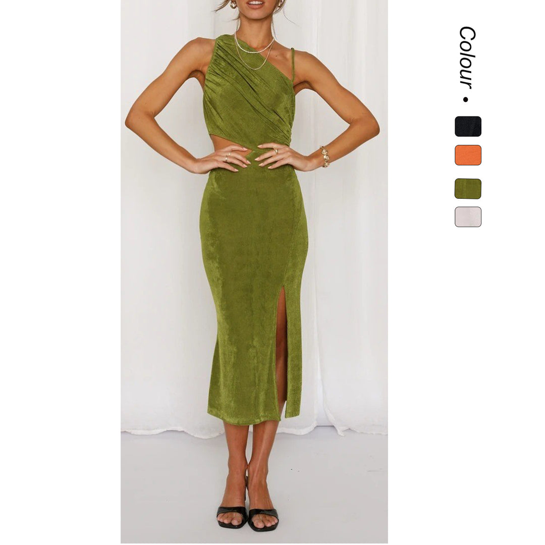 Damen Elegantes Midi-Kleid mit einzigartigem asymmetrischen Design und seitlichem Cut-Out EB