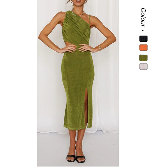 Damen Elegantes Midi-Kleid mit einzigartigem asymmetrischen Design und seitlichem Cut-Out EB