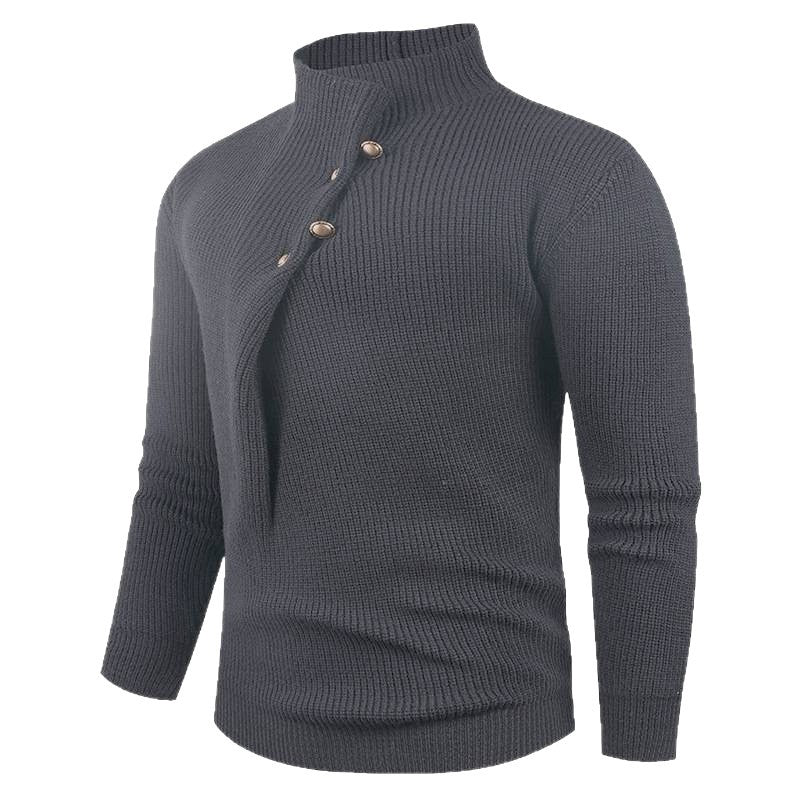 Herren Strickpullover mit modernem Stehkragen und dekorativen Knöpfen EB