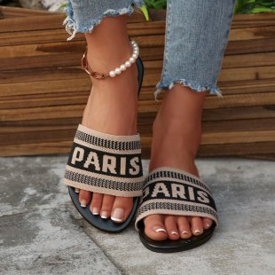 Damen Stylish Slide-Sandalen mit modischem Schriftzug EB