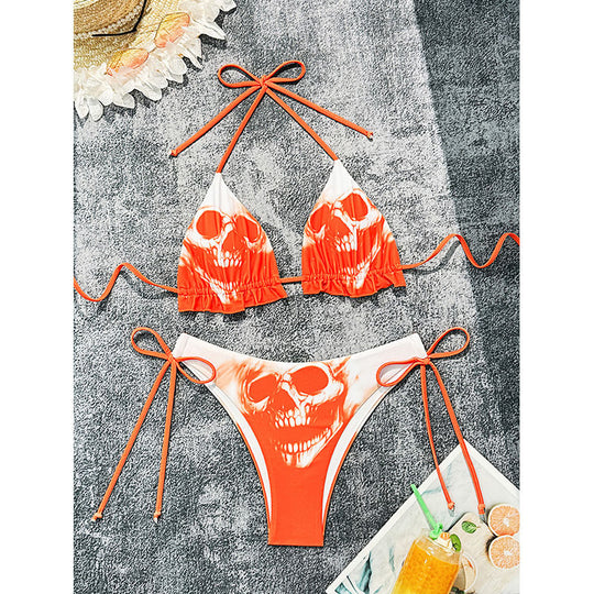 Damen Triangel-Bikini mit trendy Skelett-Motiv EB