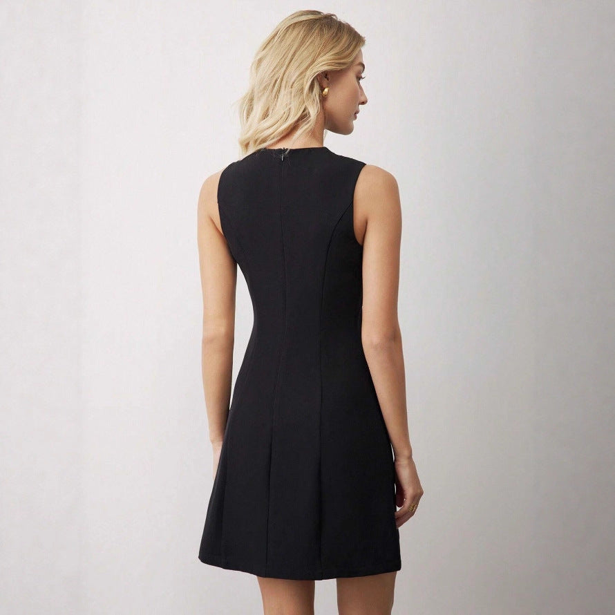 Damen elegantes Etuikleid mit asymmetrischem Schnitt und praktischen Taschen EB