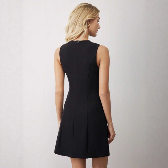 Damen elegantes Etuikleid mit asymmetrischem Schnitt und praktischen Taschen EB