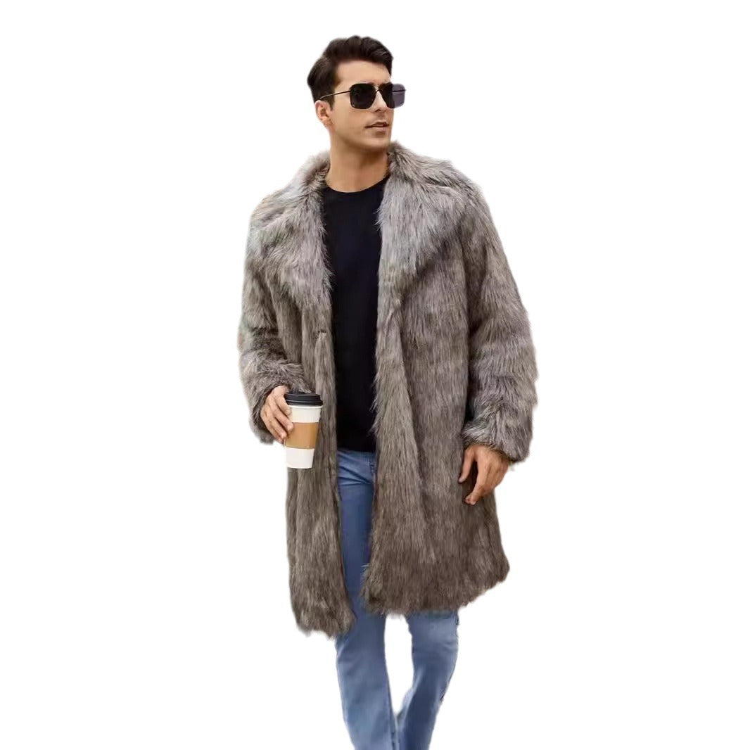 Herren Luxuriöser Kunstpelzmantel mit breitem Kragen EB