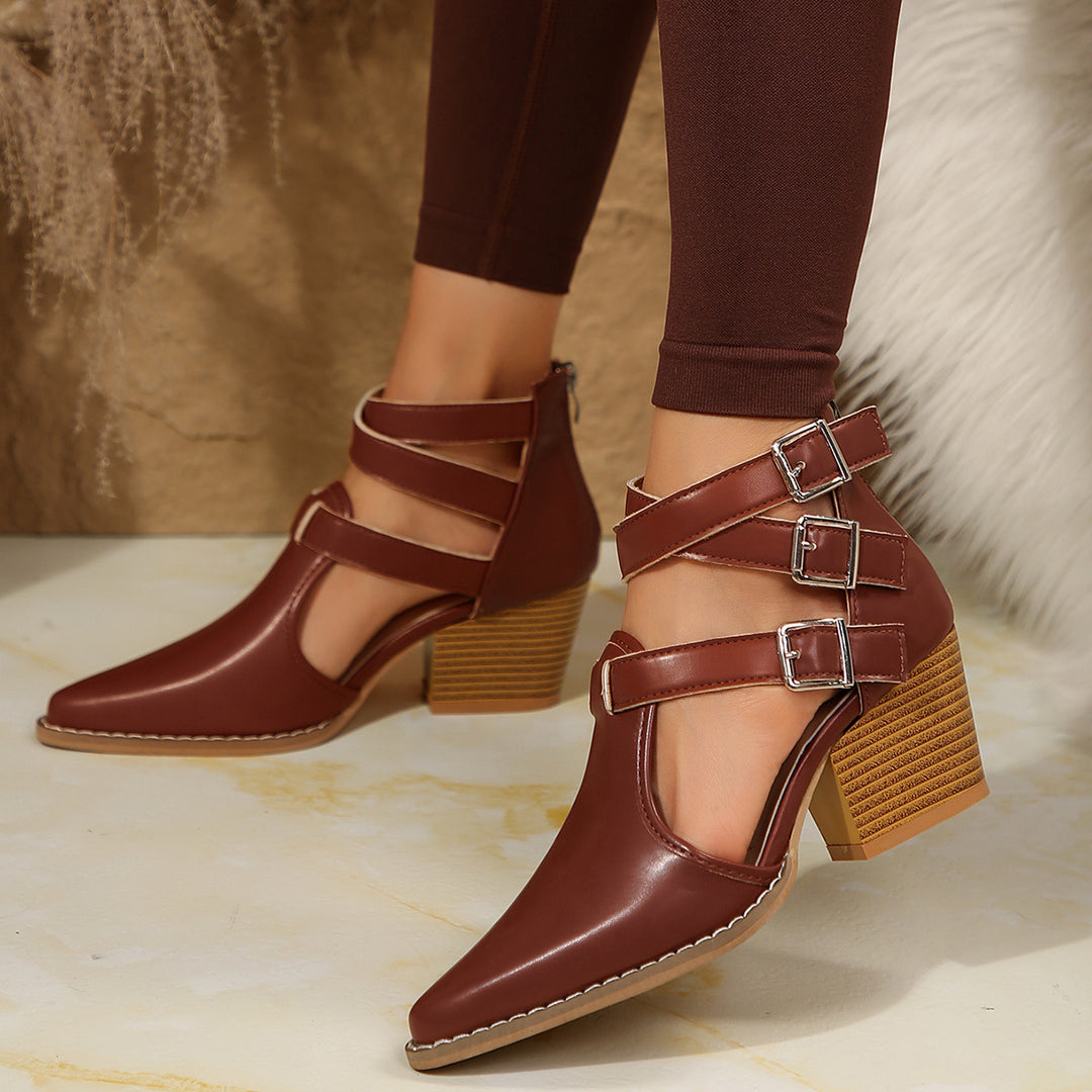 Damen elegante Ankle-Boots mit verstellbaren Schnallen EB