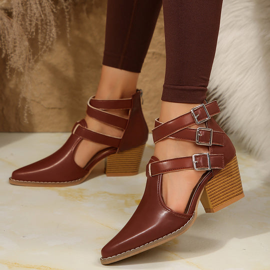 Damen elegante Ankle-Boots mit verstellbaren Schnallen EB