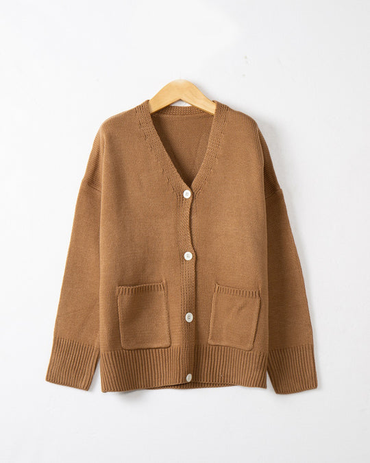 Damen Grobstrick Cardigan mit praktischen Eingrifftaschen und V-Ausschnitt EB