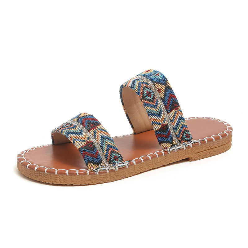 Damen modische Zehentrenner-Sandalen mit handgewebtem Textil-EB