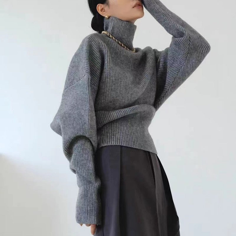 Damen Modischer Stehkragenpullover mit strukturiertem Strickmuster EB