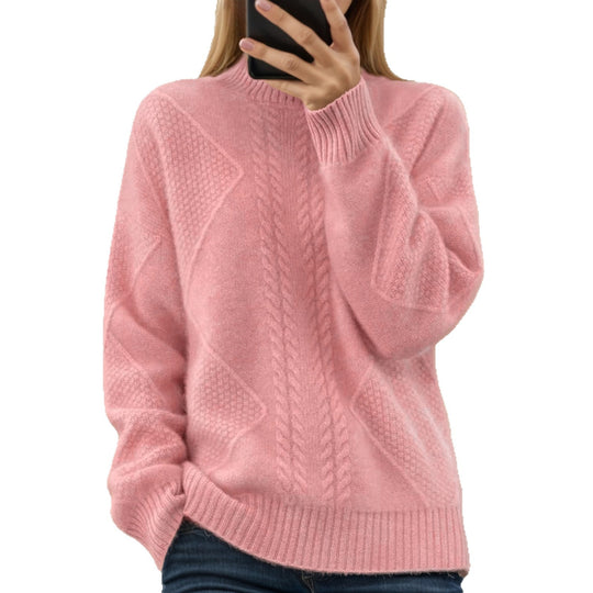 Damen nan strukturierter Oversize-Strickpullover mit Stehkragen und Rippbündchen EB