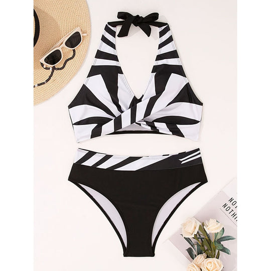 Damen Triangel-Bikini mit modischem Wickeldesign und hohem Bund EB
