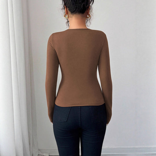 Damen figurbetontes Langarmshirt mit dekorativem Ring-Detail und asymmetrischem Keyhole-Ausschnitt Eichborn Berlin
