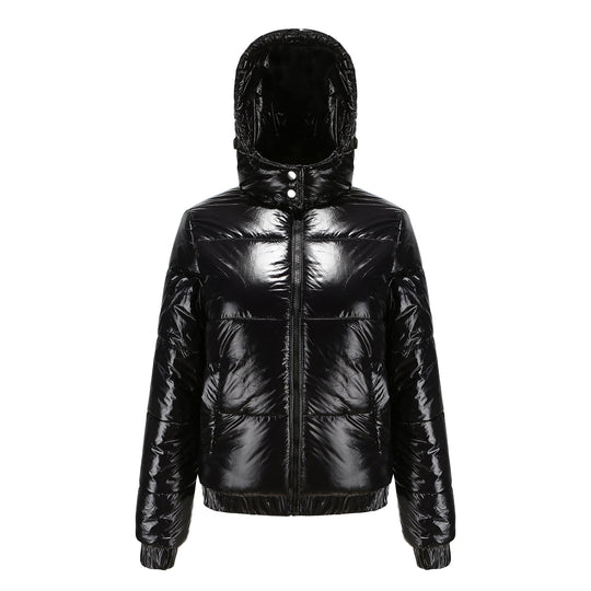 Damen glänzende Winterjacke mit Kapuze – Wasserabweisend & Wärmeisoliert – EB