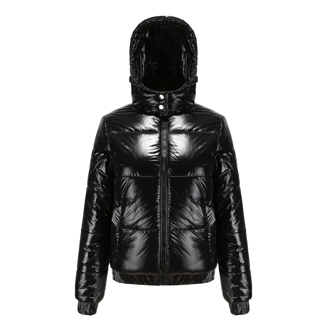 Damen Hochglänzende Steppjacke mit abnehmbarer Kapuze EB