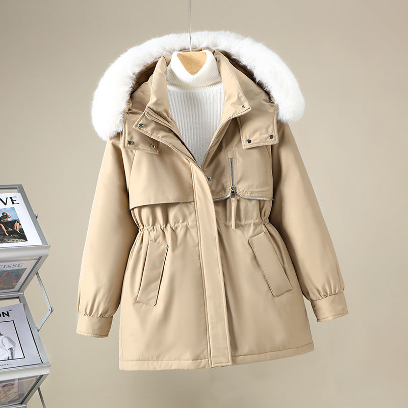 Damen funktionale Winterjacke mit abnehmbarer Kapuze und Kunstfellbesatz EB