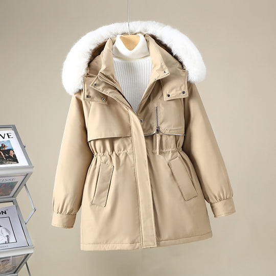 Damen funktionale Winterjacke mit abnehmbarer Kapuze und Kunstfellbesatz EB