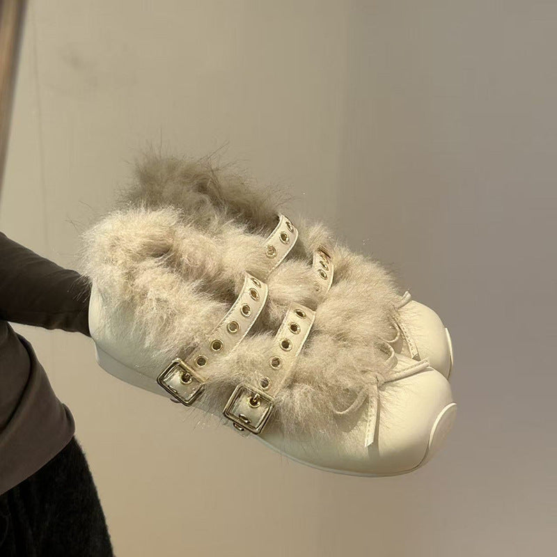 Damen Glitzernde Clogs mit flauschigem Innenfutter und modischem Schnallenverschluss EB