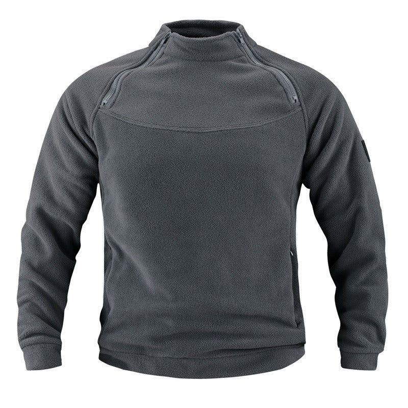 Herren taktischer Fleece-Pullover mit Schulterreißverschlüssen, Kinnschutz und Klettpanel EB