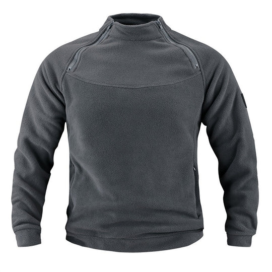 Herren taktischer Fleece-Pullover mit Schulterreißverschlüssen, Kinnschutz und Klettpanel EB
