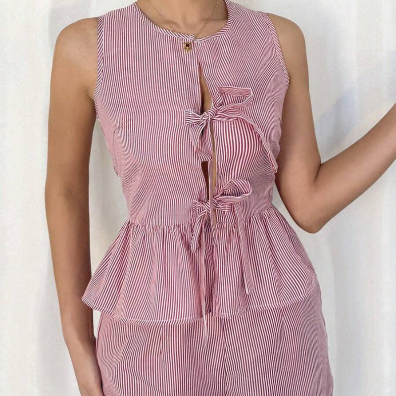 Damen Sommerliches Zweiteiliges Set mit Rüschendetails und verziertem Oberteil EB
