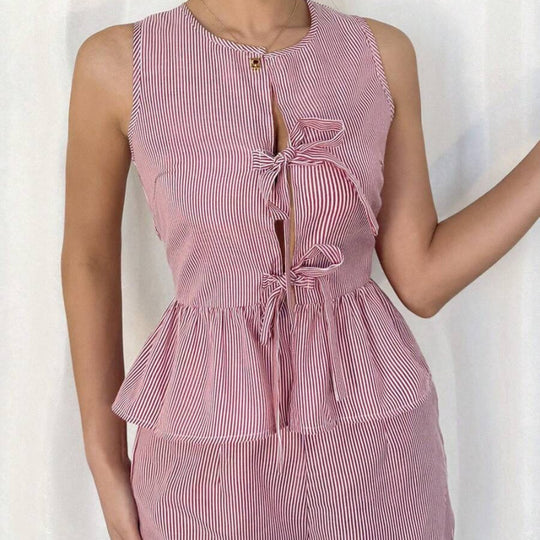 Damen Sommerliches Zweiteiliges Set mit Rüschendetails und verziertem Oberteil EB